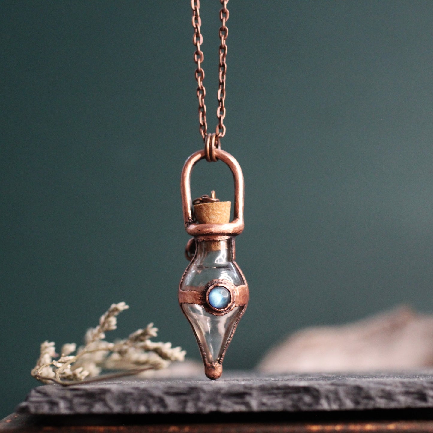 Labradorite Cremation Vial Necklace