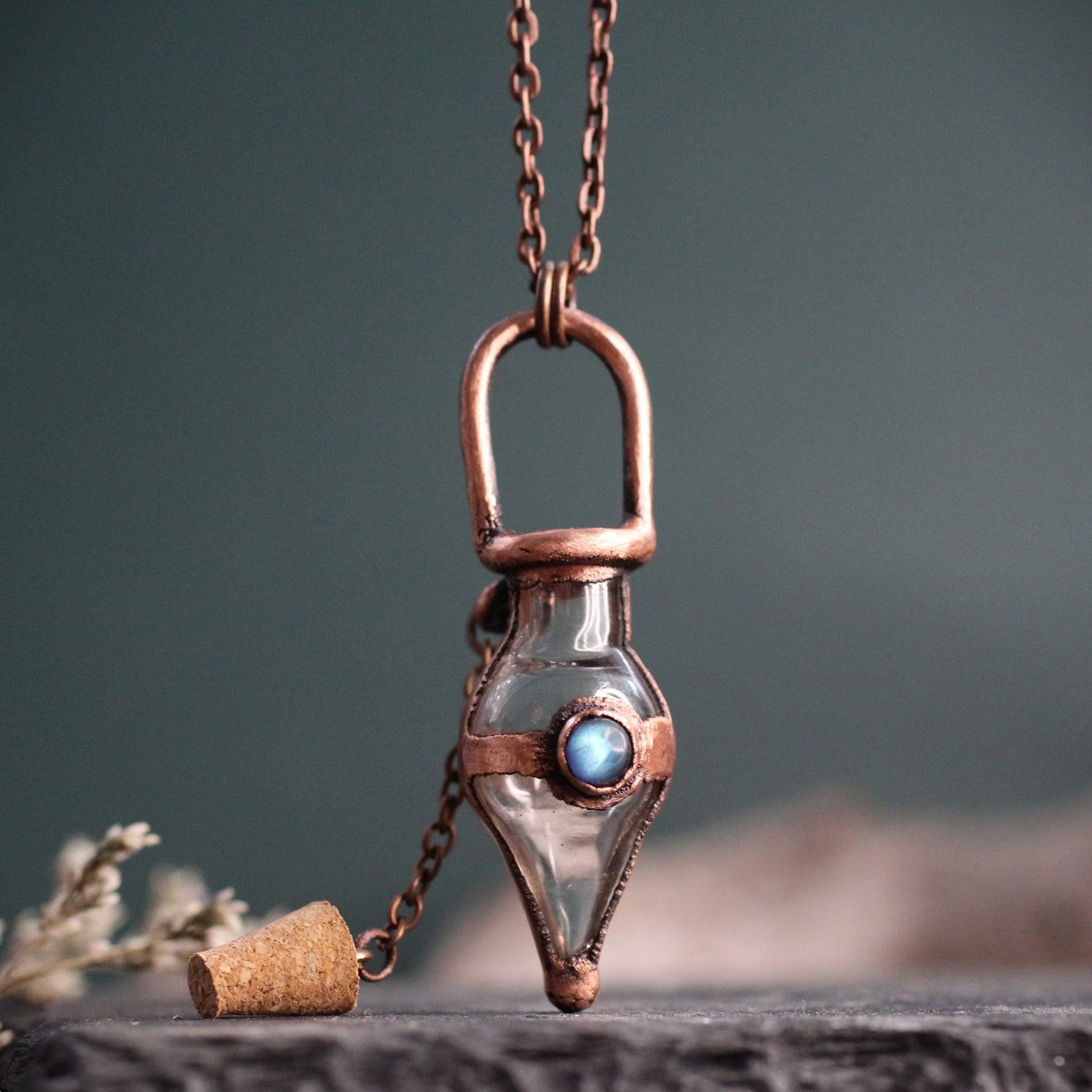 Labradorite Cremation Vial Necklace