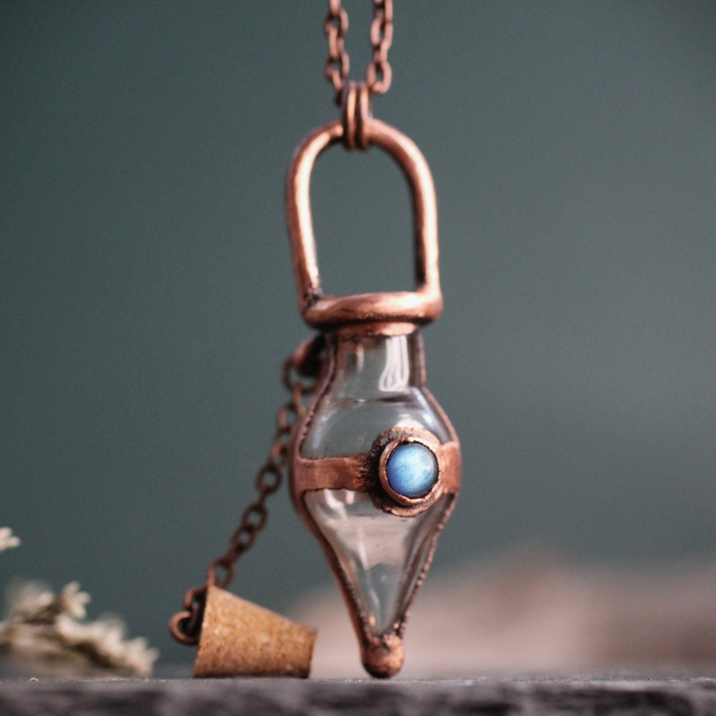 Labradorite Cremation Vial Necklace