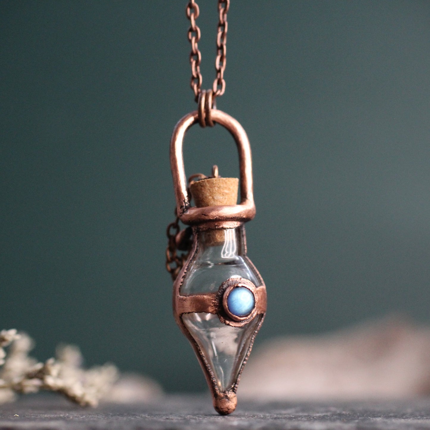 Labradorite Cremation Vial Necklace