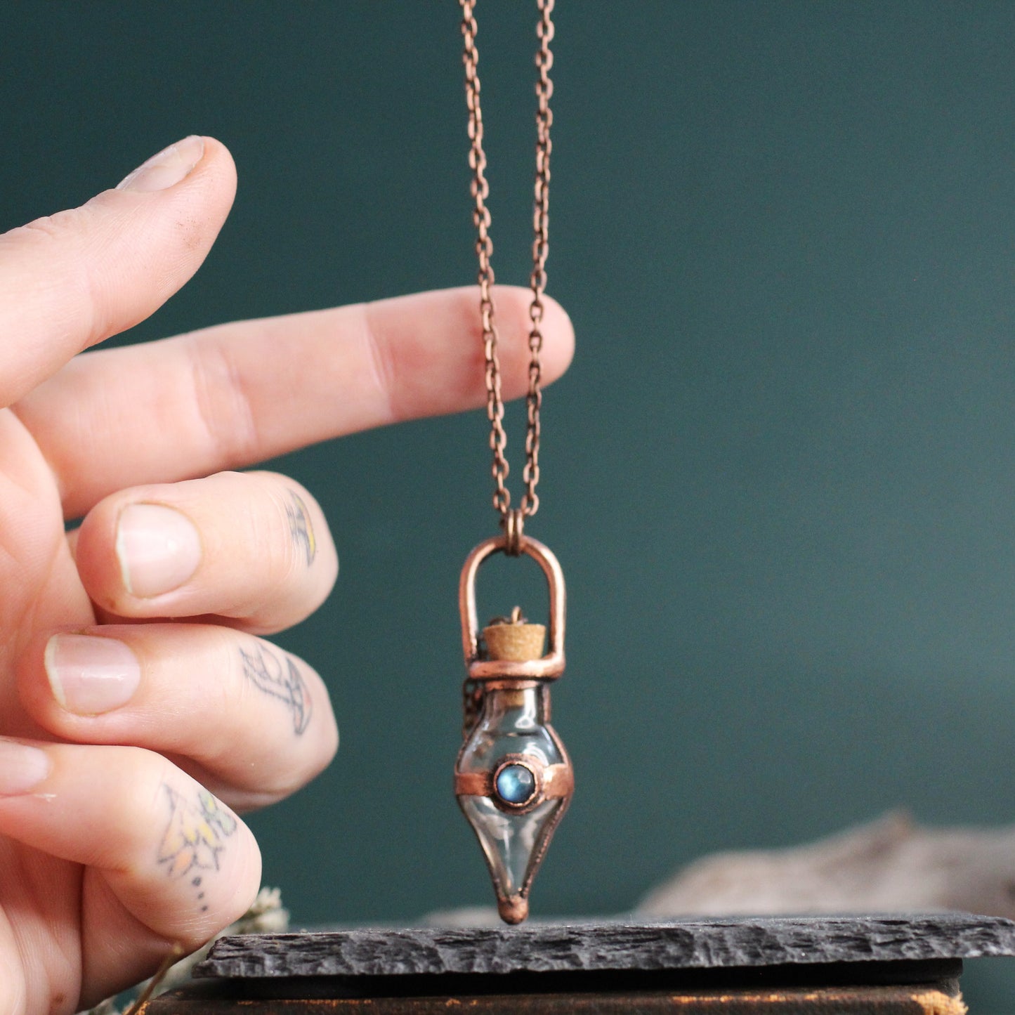 Labradorite Cremation Vial Necklace