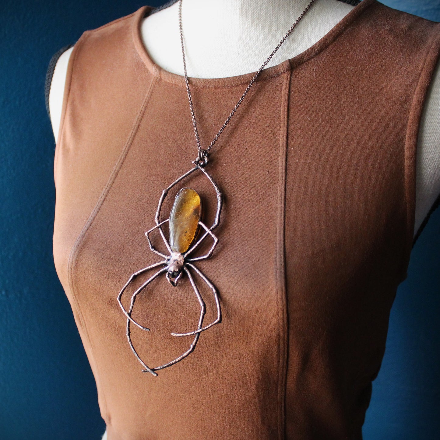 Amber Orb Weaver Spider Necklace