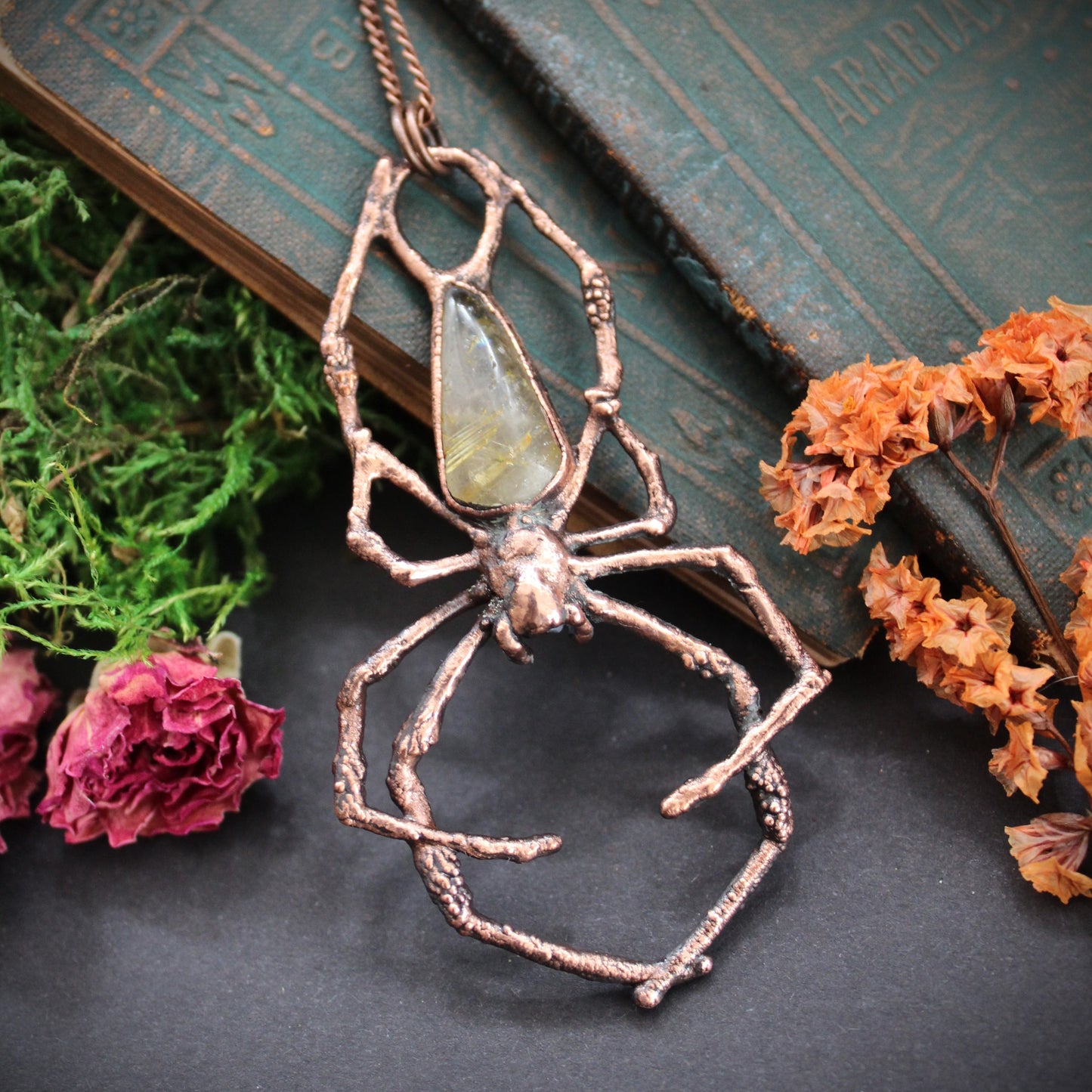 Golden Rutile Orb Weaver Necklace