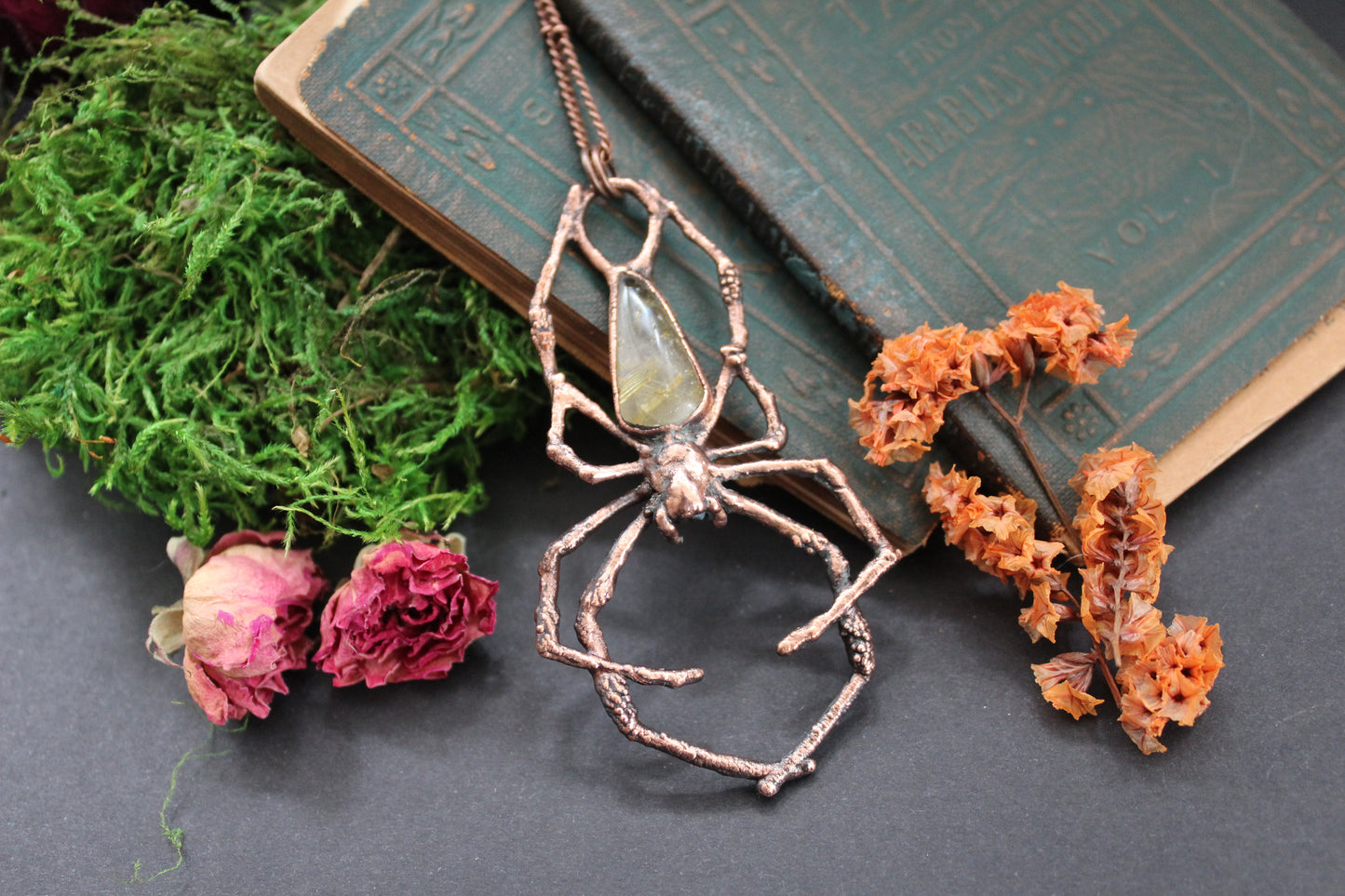 Golden Rutile Orb Weaver Necklace