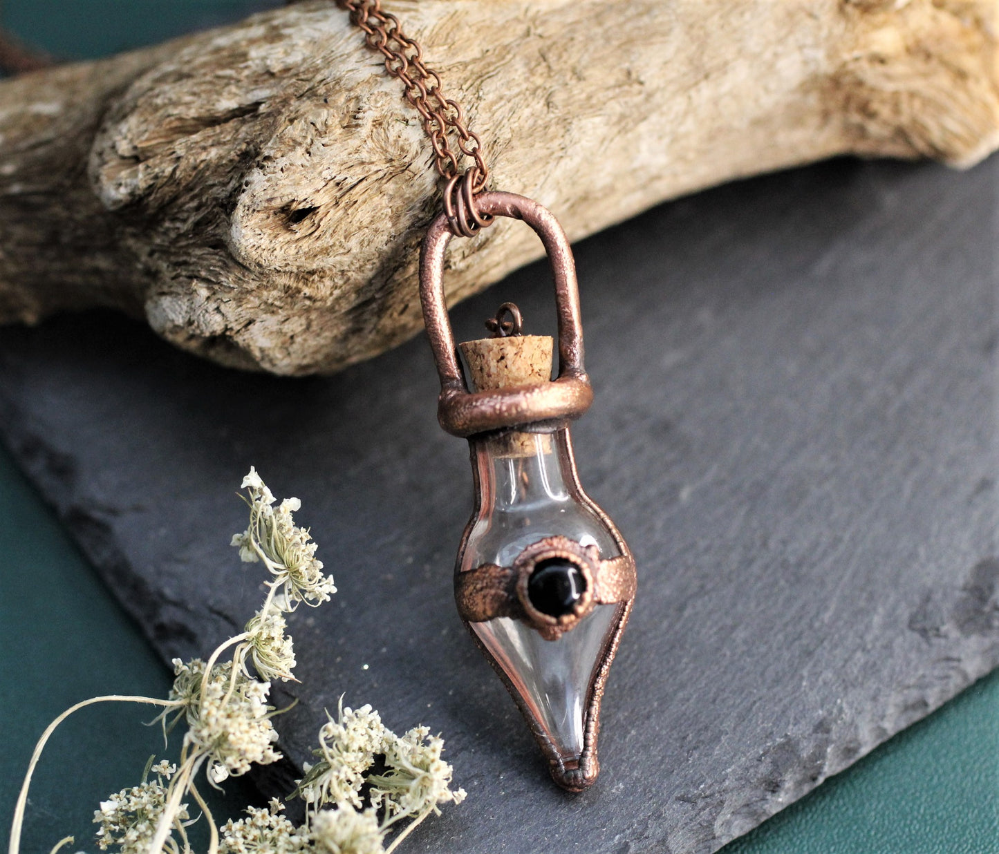 Onyx Cremation Vial Necklace