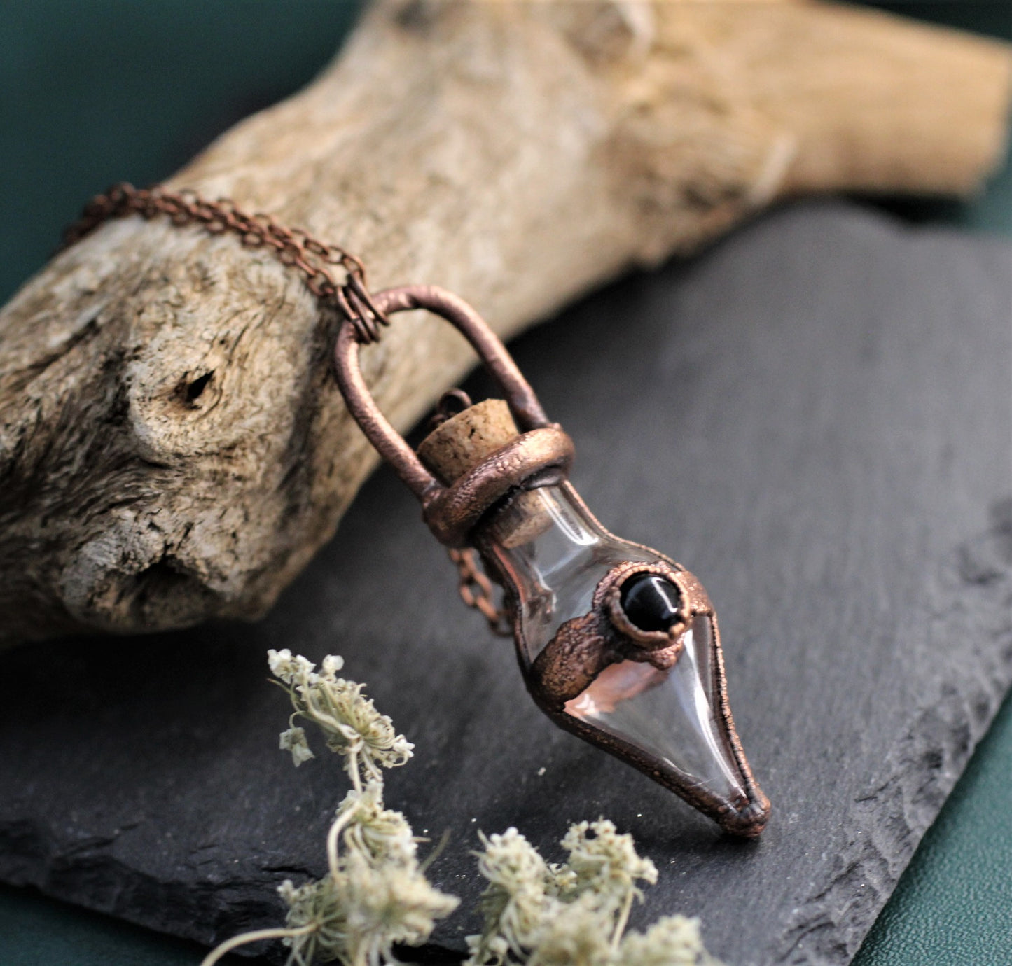 Onyx Cremation Vial Necklace