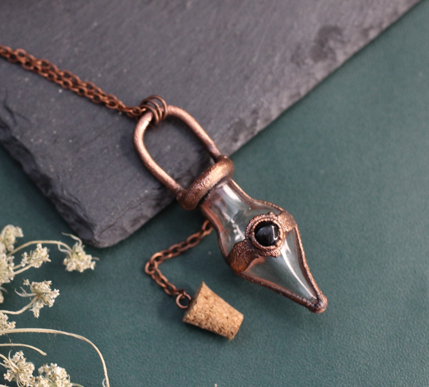 Onyx Cremation Vial Necklace