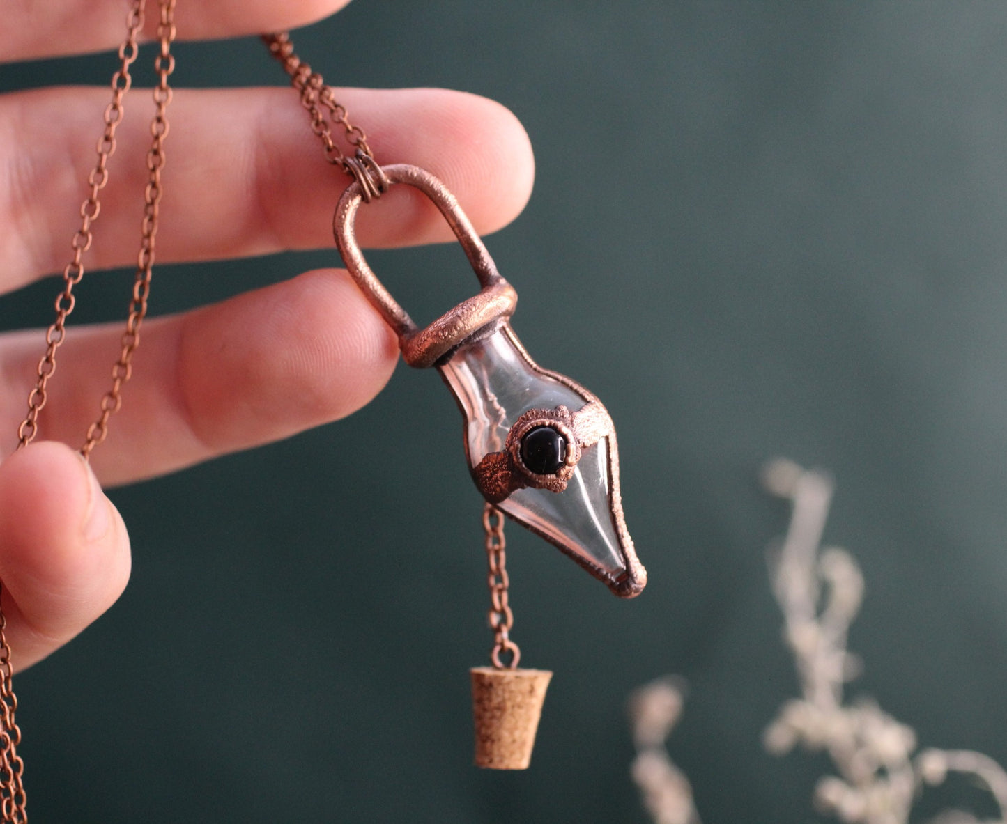 Onyx Cremation Vial Necklace