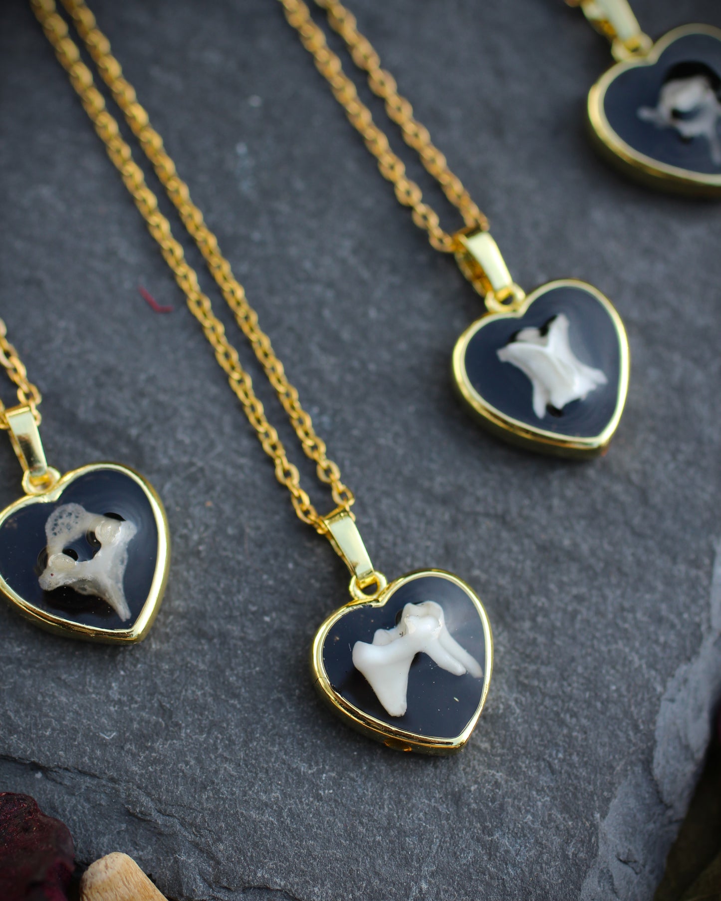 Tooth and Bone Heart Necklaces