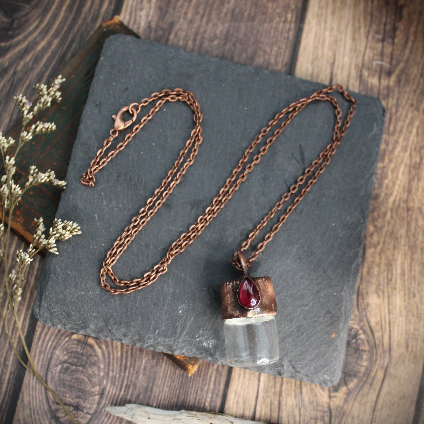 Garnet Cremation Vial Necklace