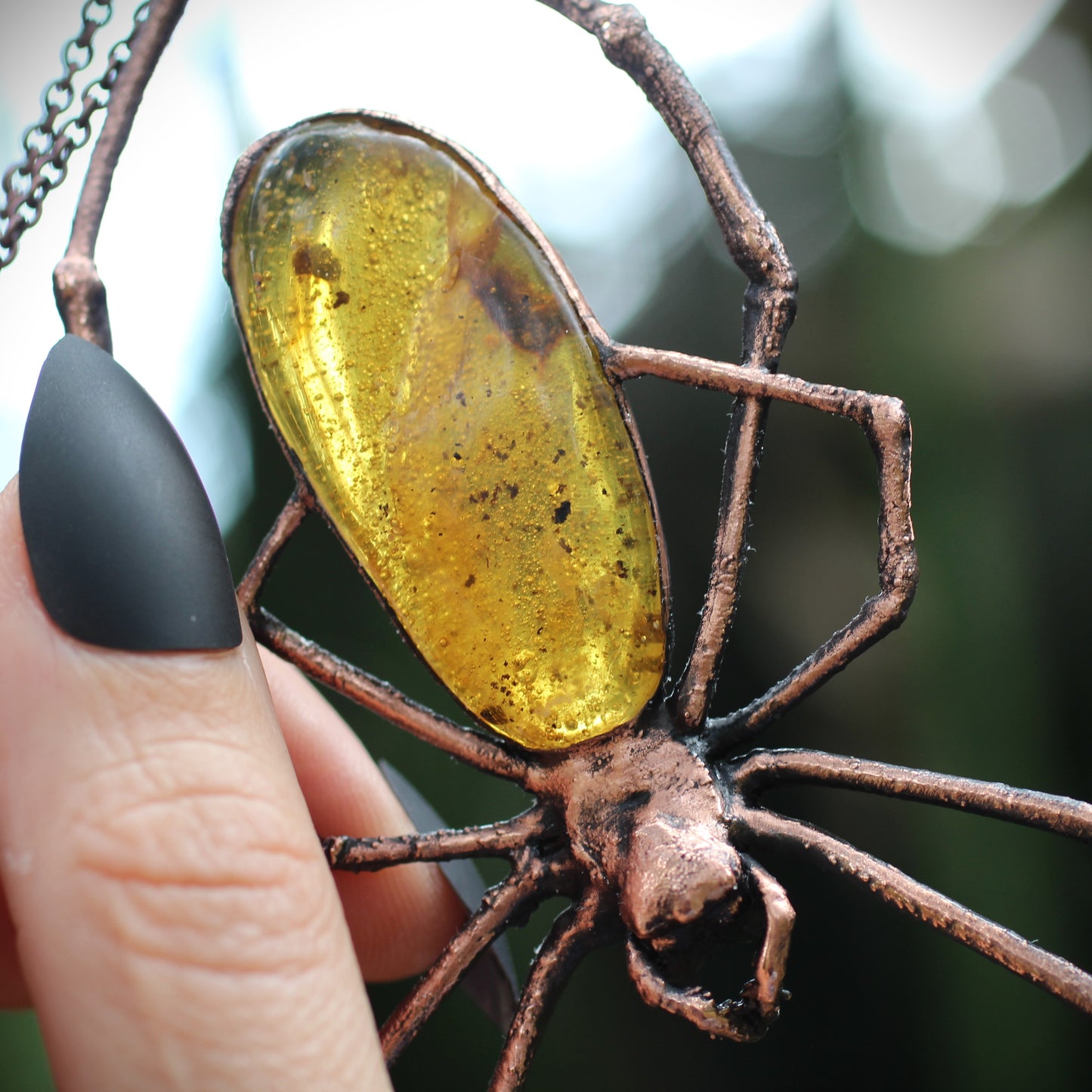 Amber Orb Weaver Spider Necklace