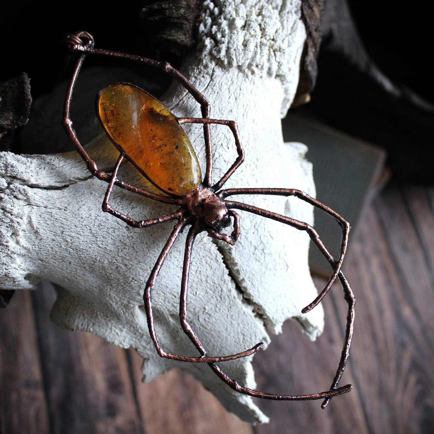 Amber Orb Weaver Spider Necklace