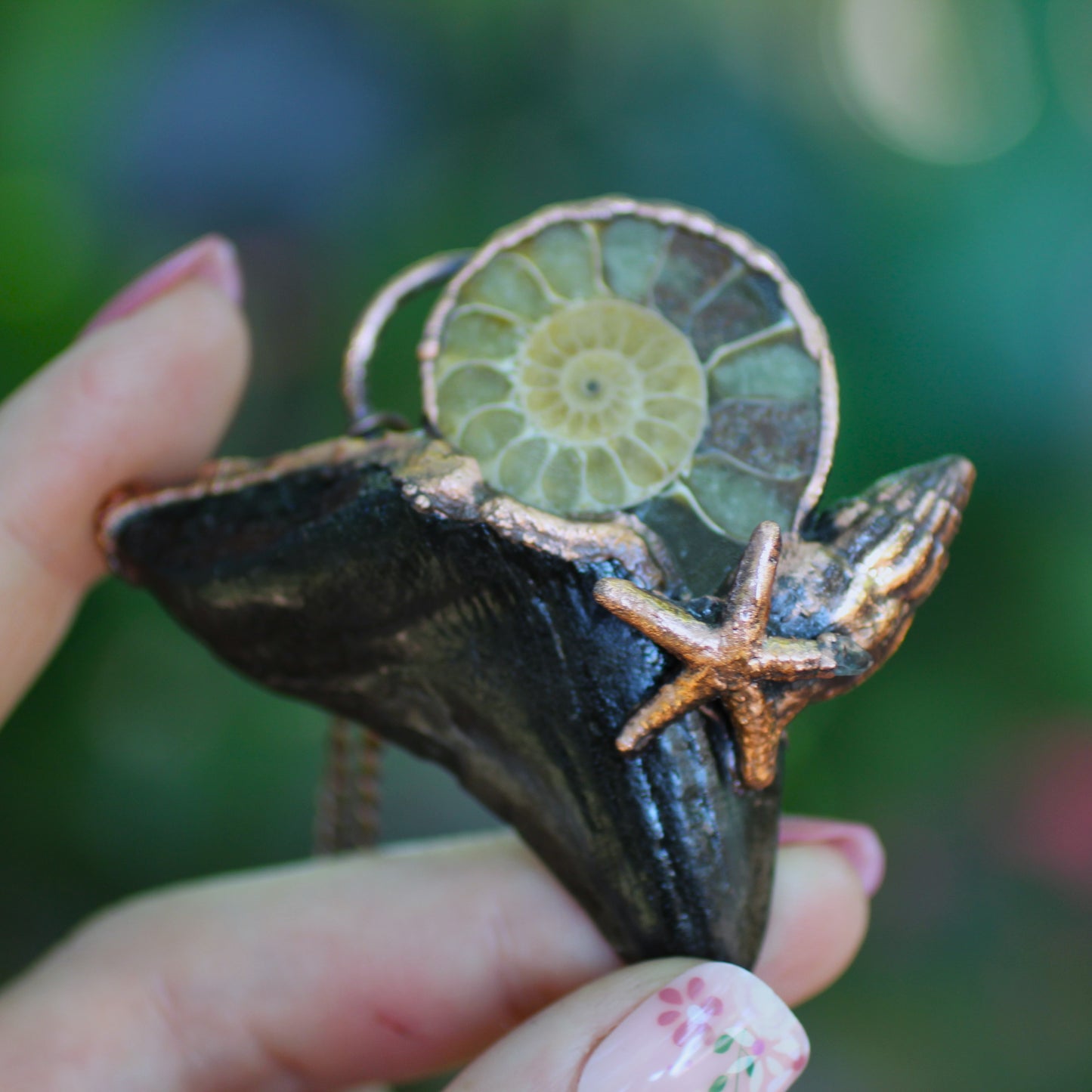 Ammonite Megalodon Tooth Necklace