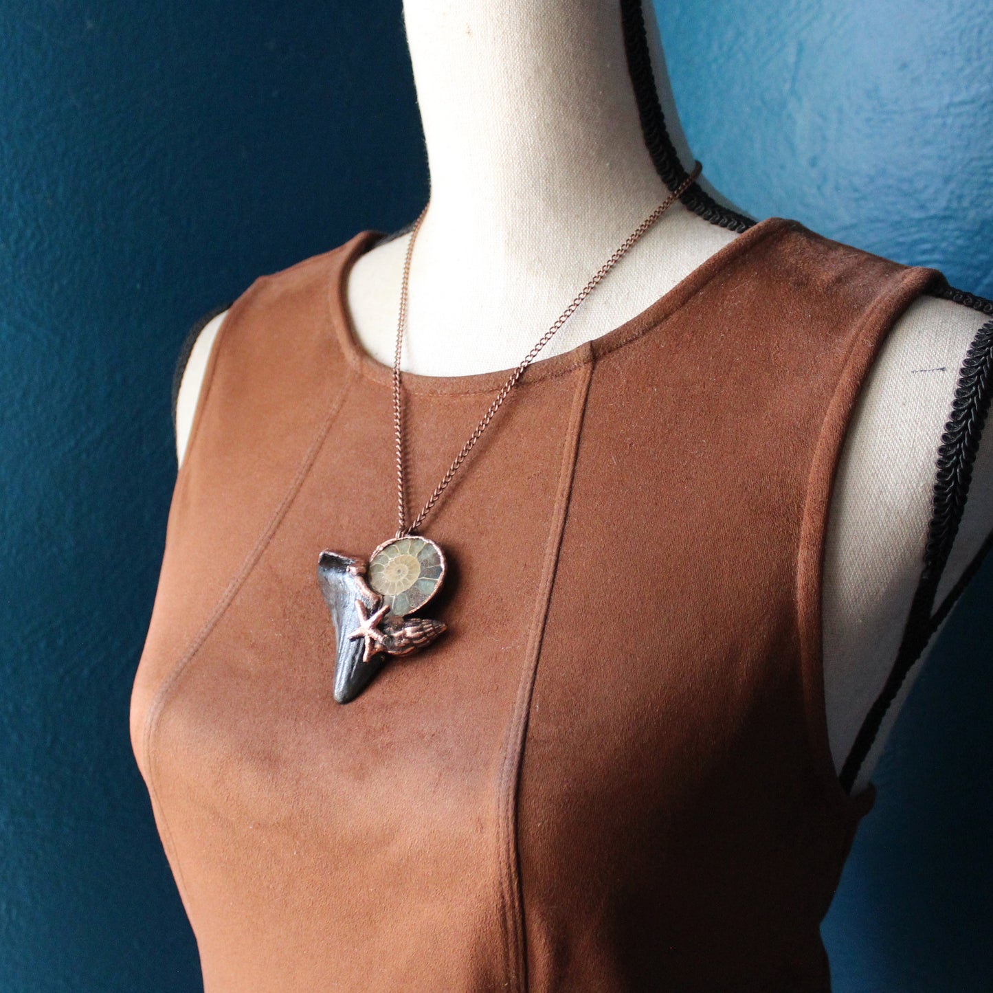 Ammonite Megalodon Tooth Necklace