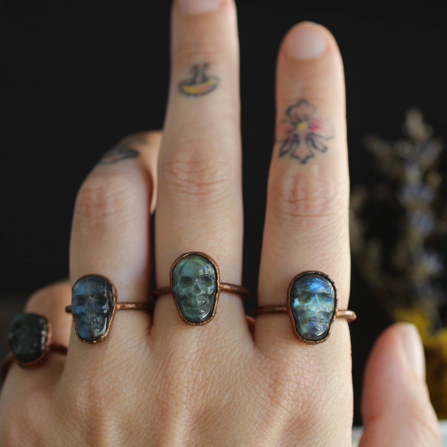 Labradorite Skull Ring