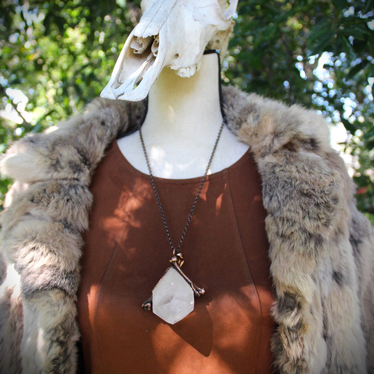 Quartz and Mink Bone Necklace