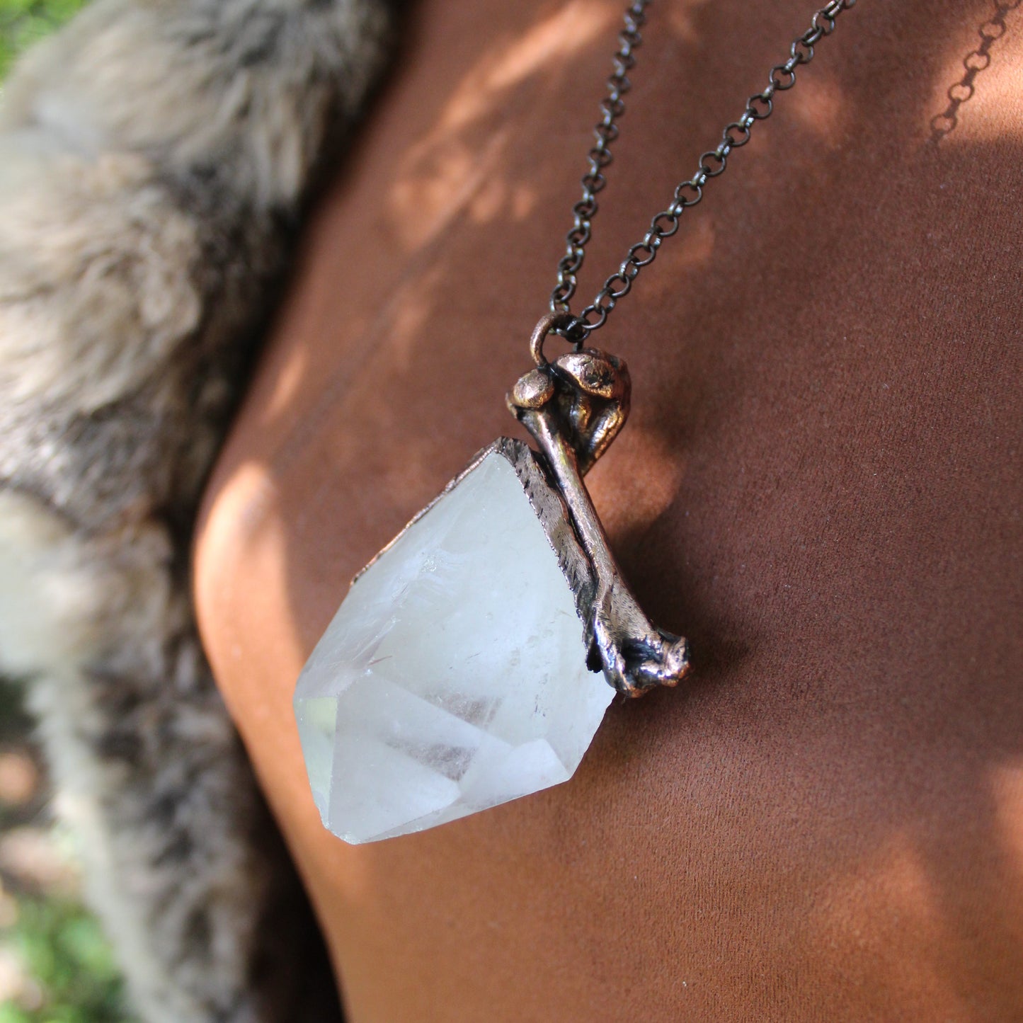 Quartz and Mink Bone Necklace