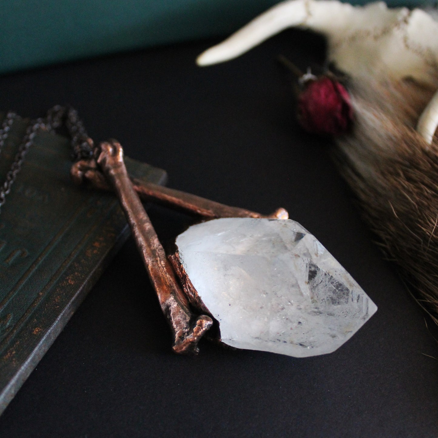 Cat Bone and Quartz Necklace