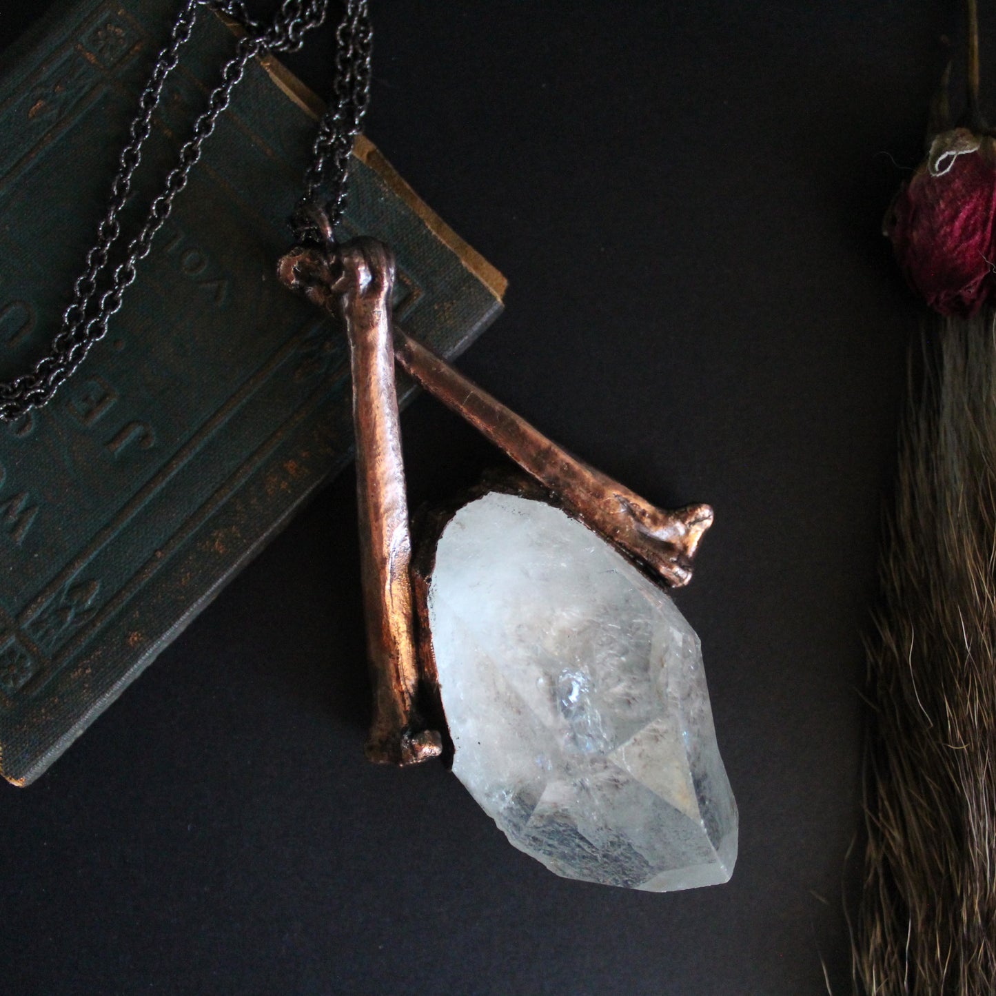 Cat Bone and Quartz Necklace