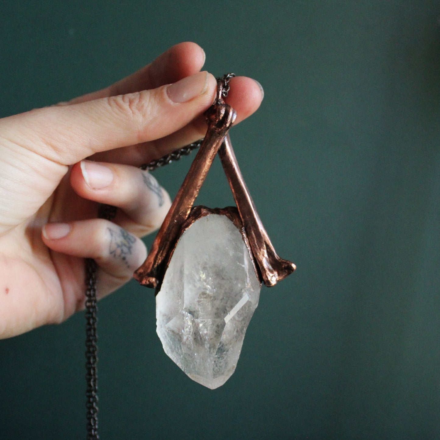 Cat Bone and Quartz Necklace