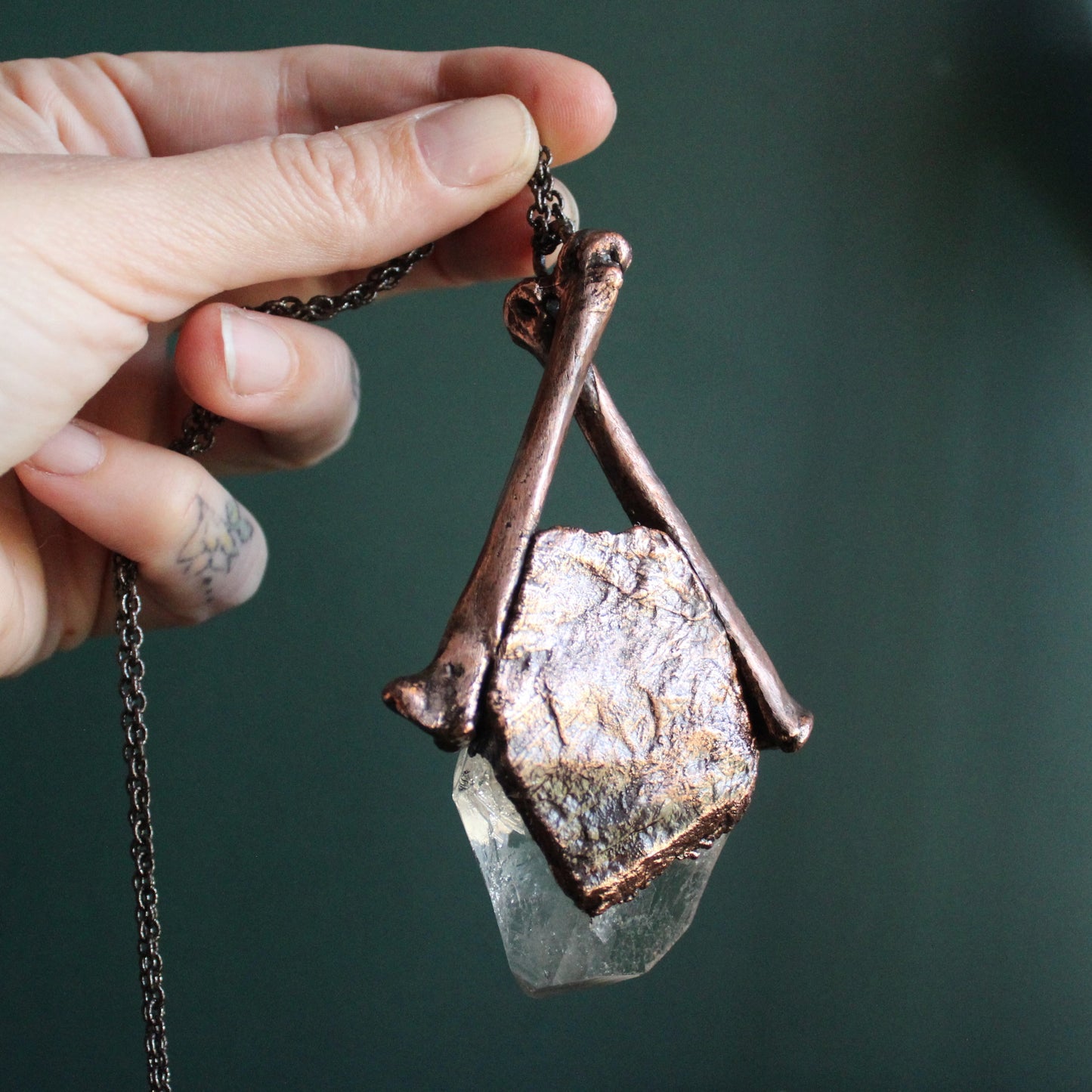 Cat Bone and Quartz Necklace