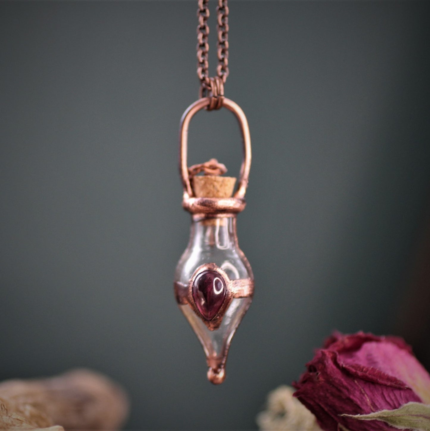 Garnet Cremation Vial Necklace