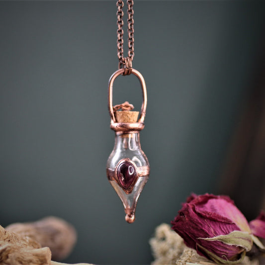 Garnet Cremation Vial Necklace