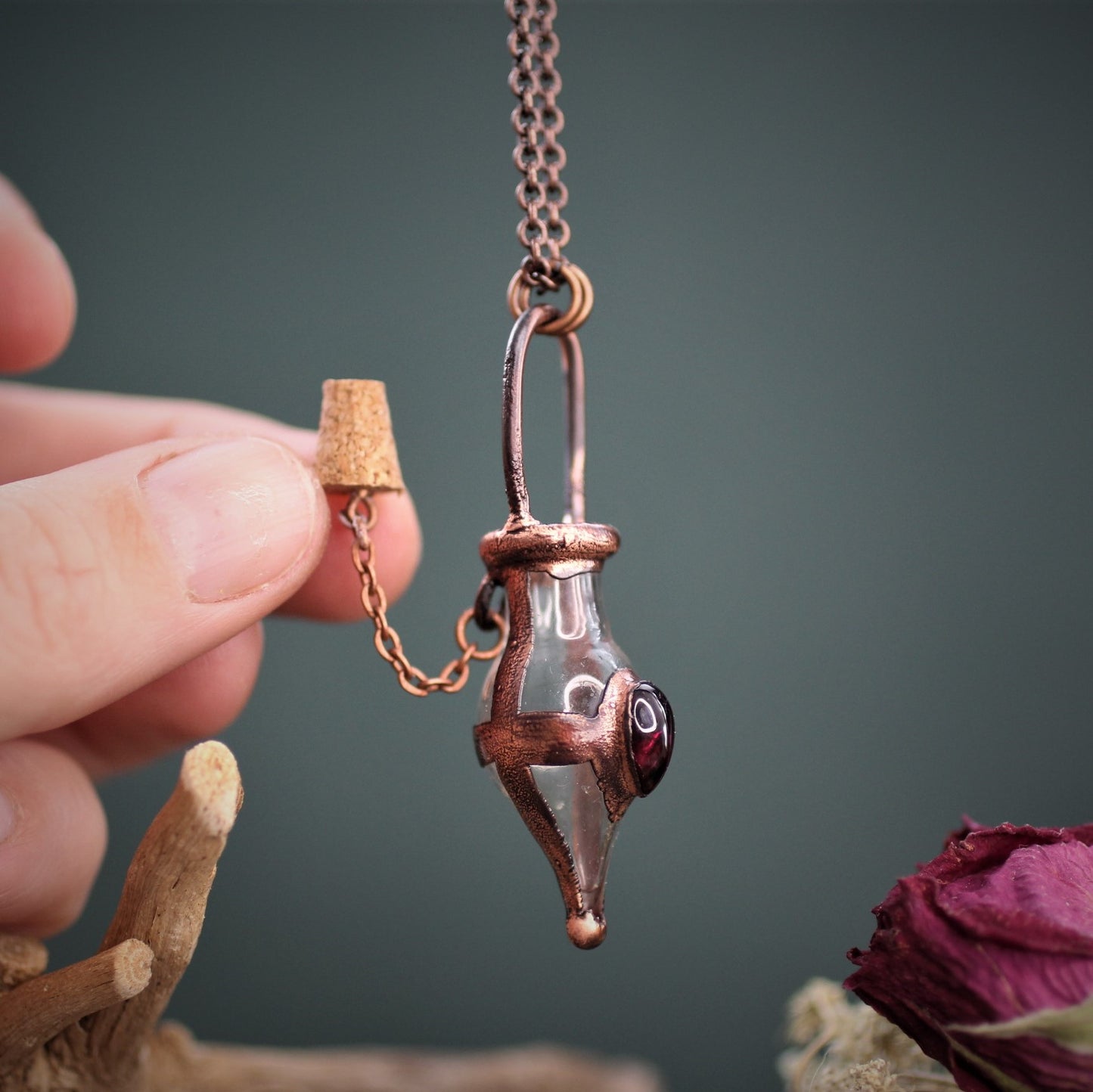 Garnet Cremation Vial Necklace