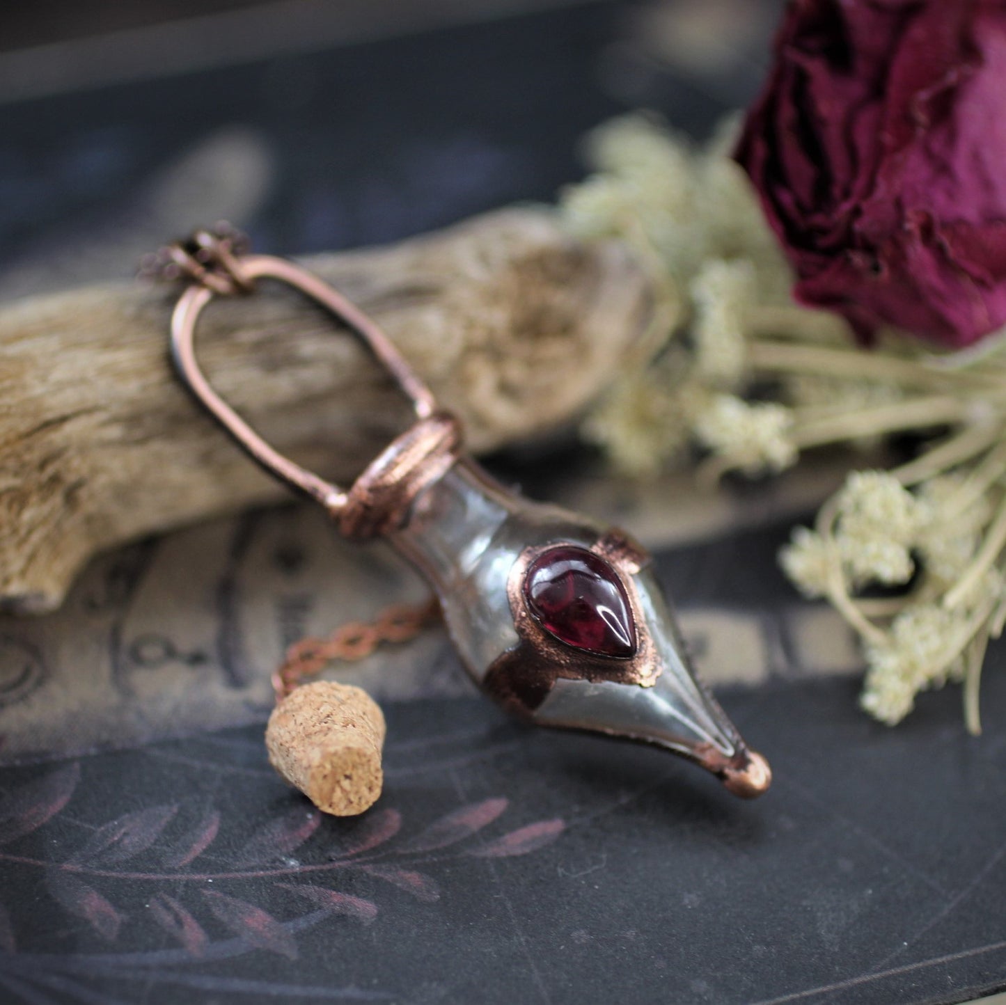 Garnet Cremation Vial Necklace